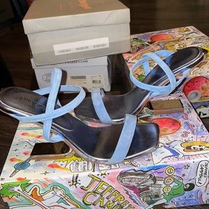 Blue Jeffrey Campbell “heel less” sandal